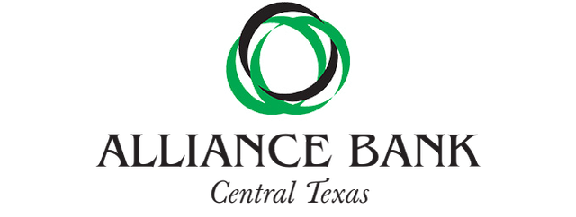 Alliance Bank Central Texas logo with green and black interlocking rings above the bank name
