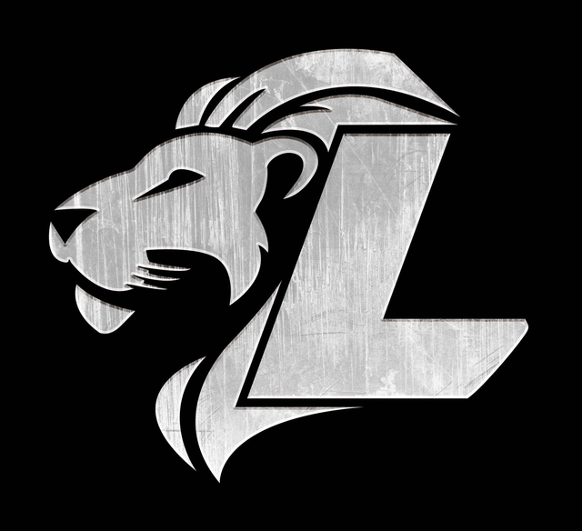 Silver lion head logo with a large stylized letter L on a black background