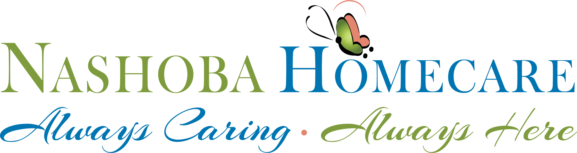 Nashoba Homecare Logo with a Butterfly. Always Caring . Always Here