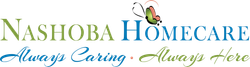 A logo for nashoba homecare with a butterfly on it