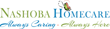 Nashoba Homecare Logo with a Butterfly. Always Caring . Always Here