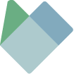 Ein blau-grünes herzförmiges Symbol auf weißem Hintergrund.