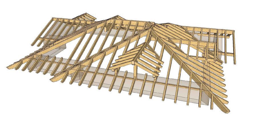 progetto in CAD di un tetto in legno