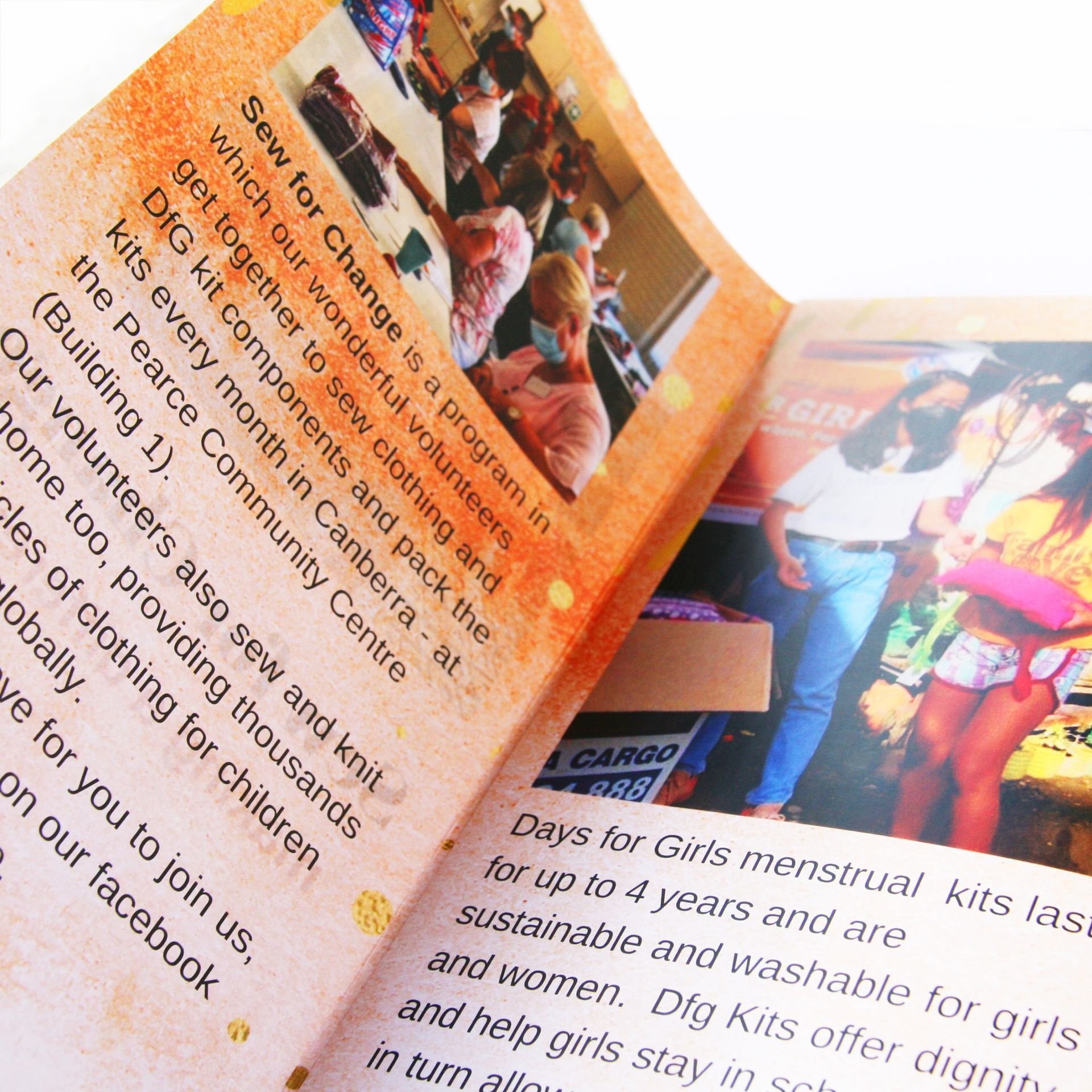 A Book is Open to a Page That Says Sew for Change — Brindabella Print In Belconnen, ACT