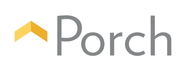 the porch logo has a yellow arrow pointing up .