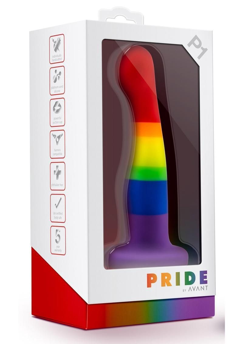 Rainbow pride-themed vibrator in a box with “PRIDE” text and rainbow design
