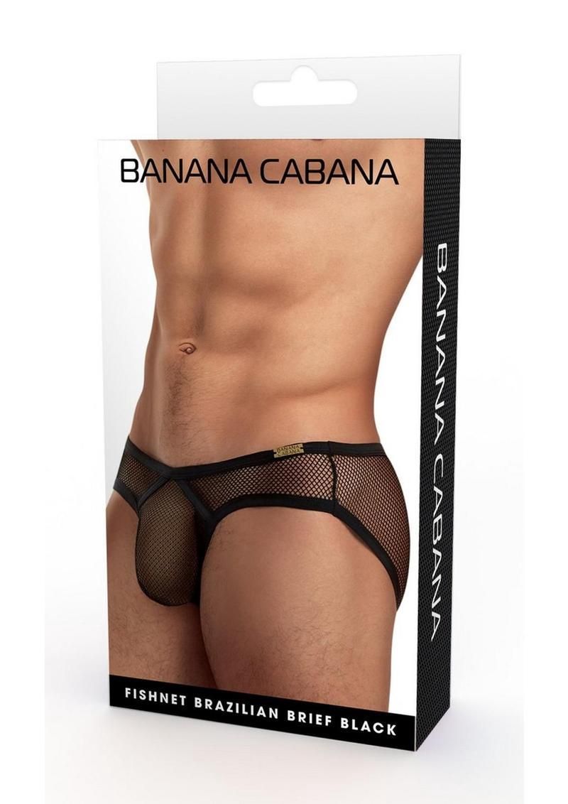 Banana Cabana black mesh bikini briefs in retail packaging