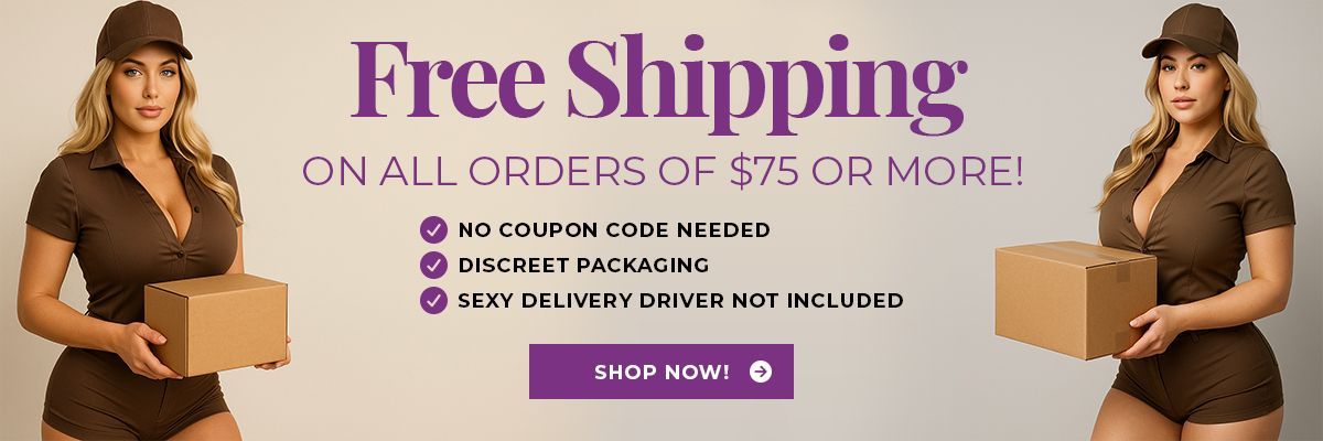 Two women in brown delivery uniforms holding boxes; text reads: Free Shipping on orders of $75+, and 