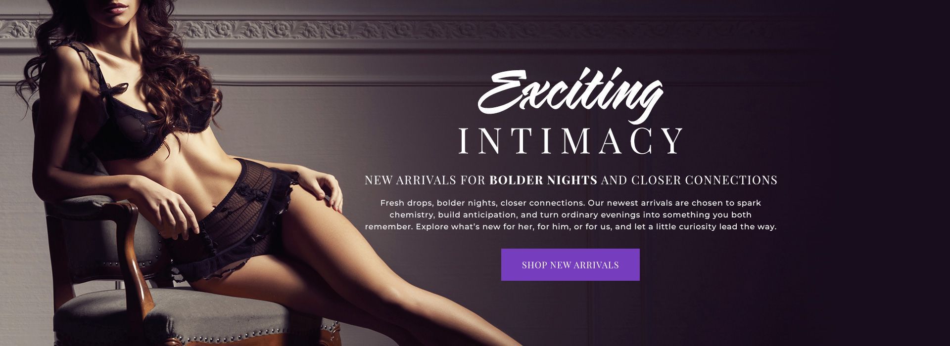 Woman in black lingerie sits in a chair, text reads 