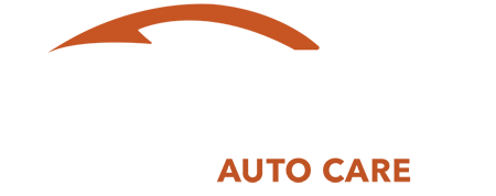 Logo with an orange arc above the text 