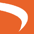 White curved shape against an orange background.