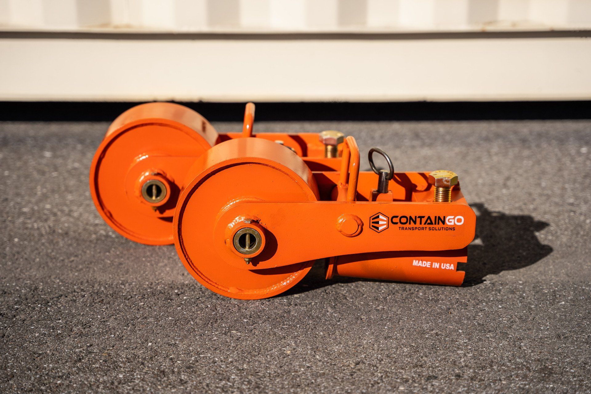 a close up of a close up of a set of ContainGo container end wheels 