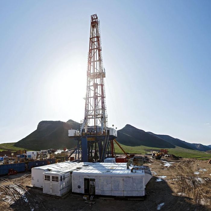 a large crane is in the middle of a field with mountains in the background
