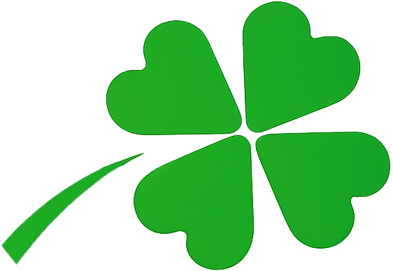 Un'icona di un quadrifoglio verde brillante con un breve stelo che si estende in basso a sinistra.