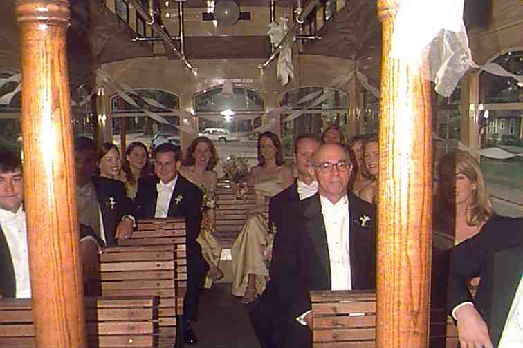 wedding party in trolley