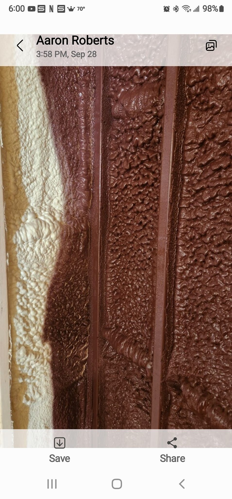 A textured, dark reddish-brown material, possibly meat, showing vertical striations on a light background.