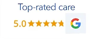 a google logo with the words top-rated care 5.0 stars