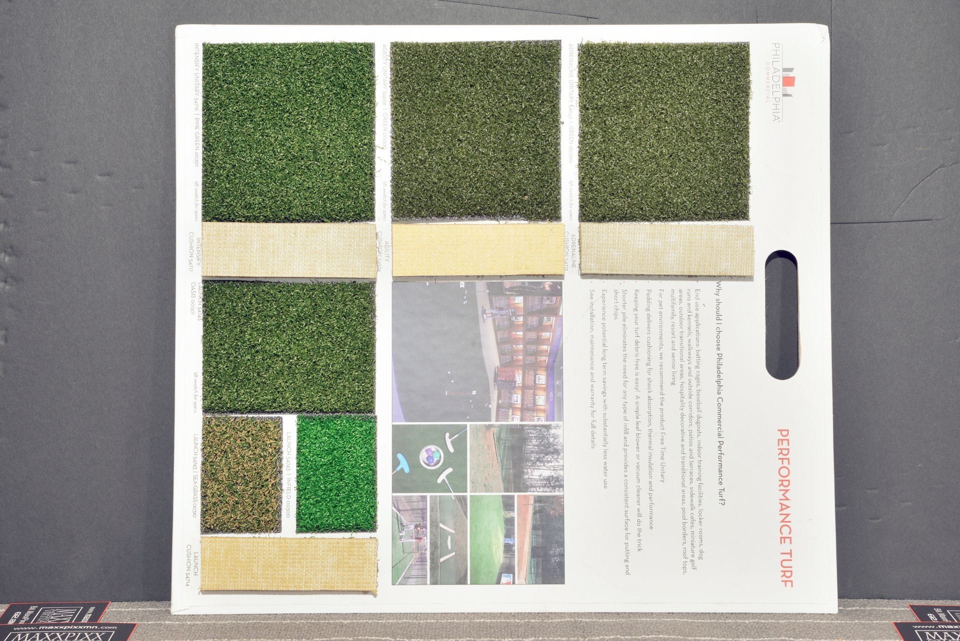 A display of different types of artificial grass