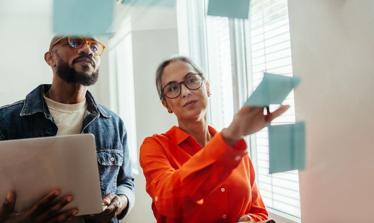 Business leader brainstorming with her employee