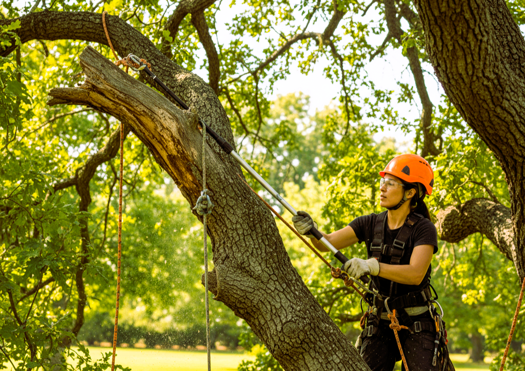 Arborist removing dead tree branch