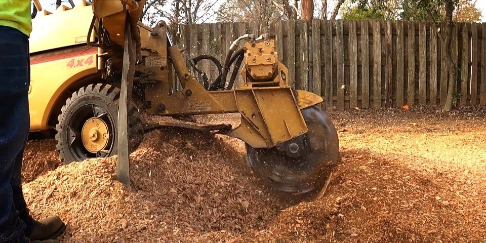 Professional stump grinding equipment in action for landscaping purposes