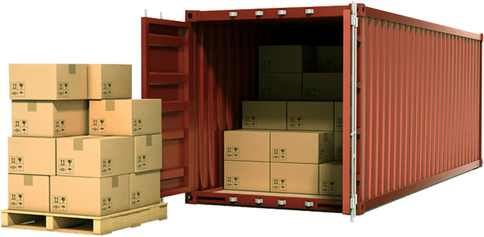 A shipping container being packed for export