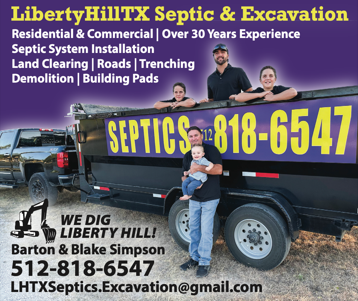 an advertisement for liberty hill septic and excavation