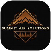 Summit Air Solutions logo with copper mountain peaks and pine trees on a black background