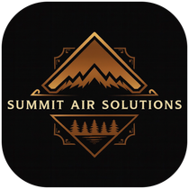 Summit Air Solutions logo in gold on a black background with mountain peaks and pine trees