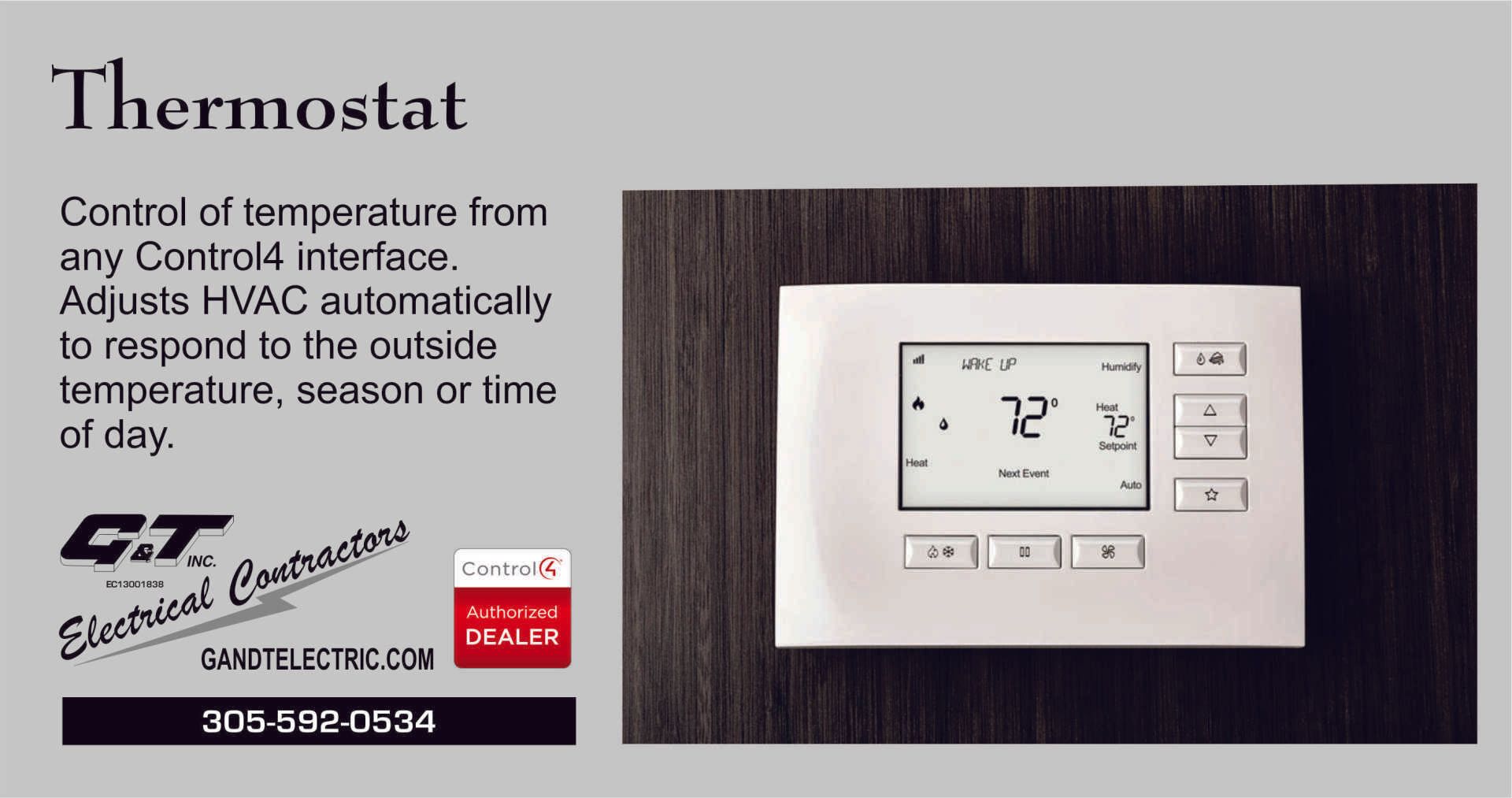 Control 4 Thermostat — Miami, FL — G & T Electrical Contractors