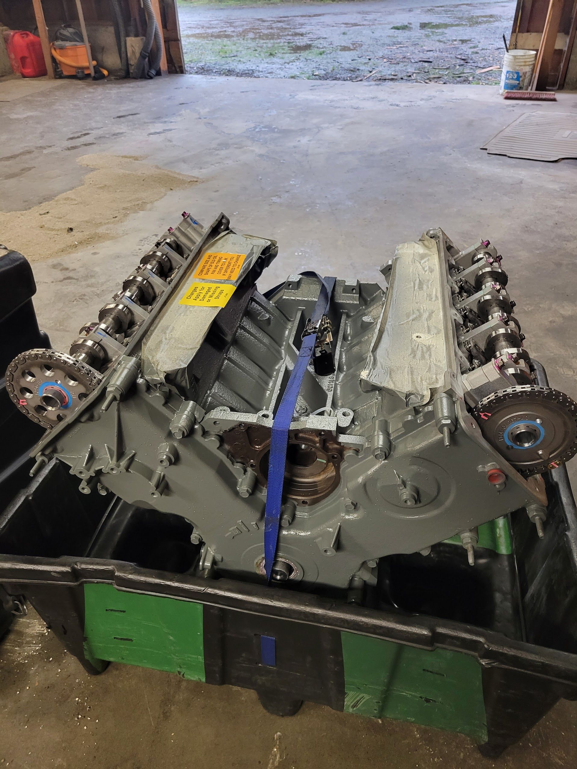 Rebuilt V8 Engine Block on Shop Floor | Countryside Automotive