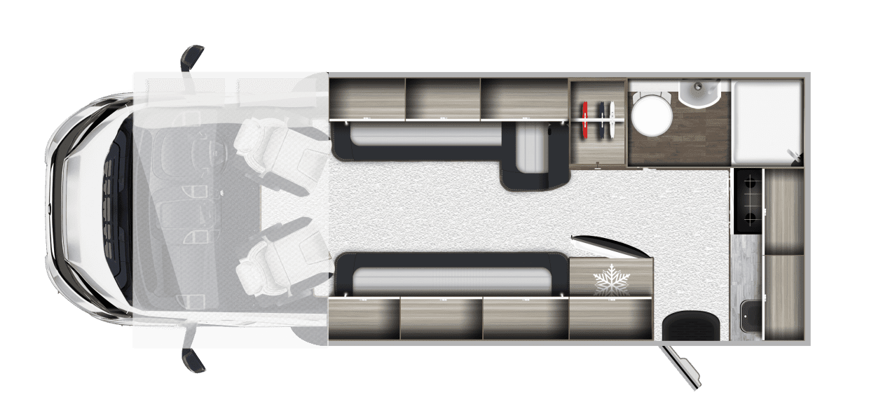 rent a motorhome, for 4 people, Autotrail Expedition C63, family, festival, camping, holidays, dog friendly, floor plan, layout