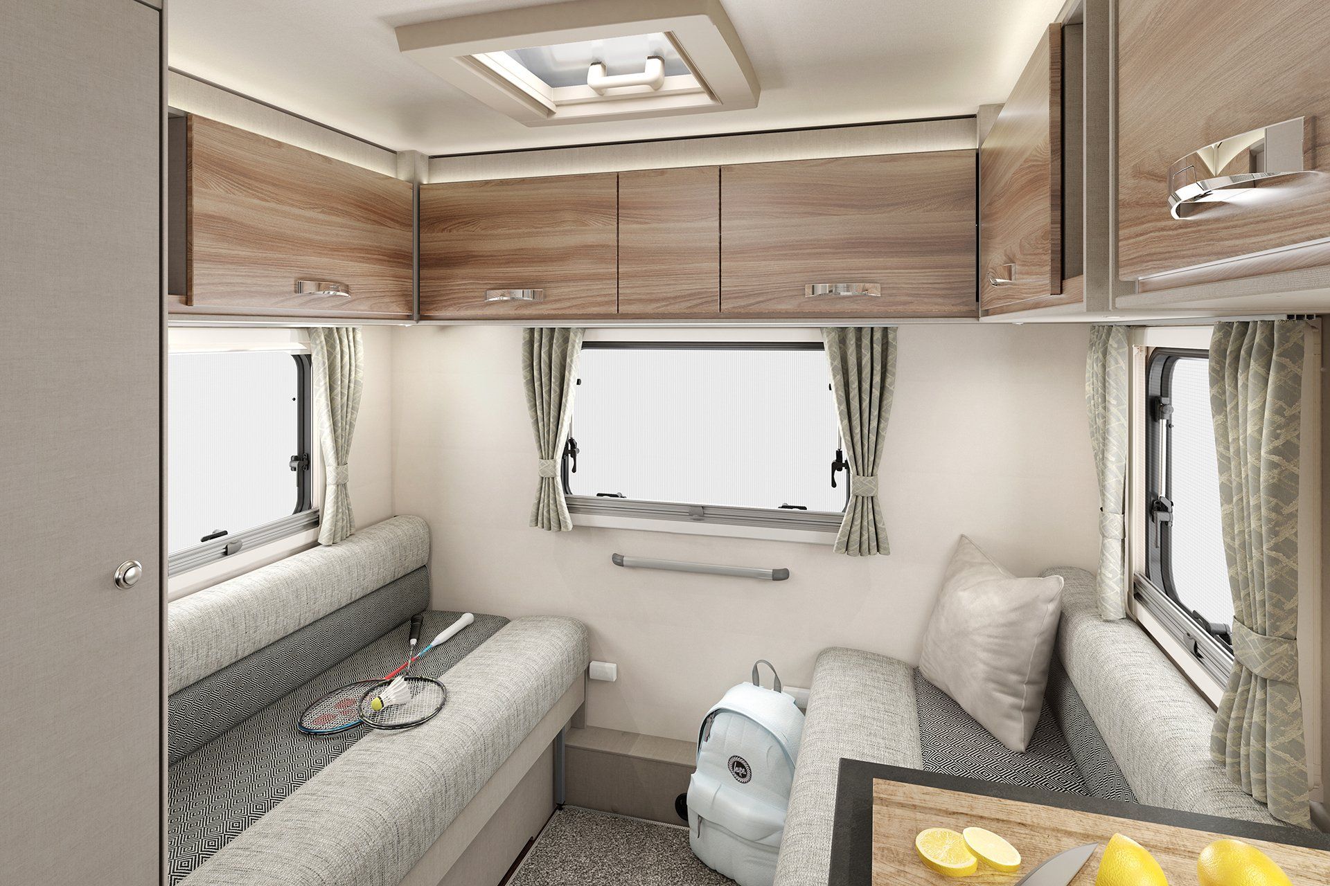 swift edge 486 6 berth motorhome hire rental for 6 people rear lounge