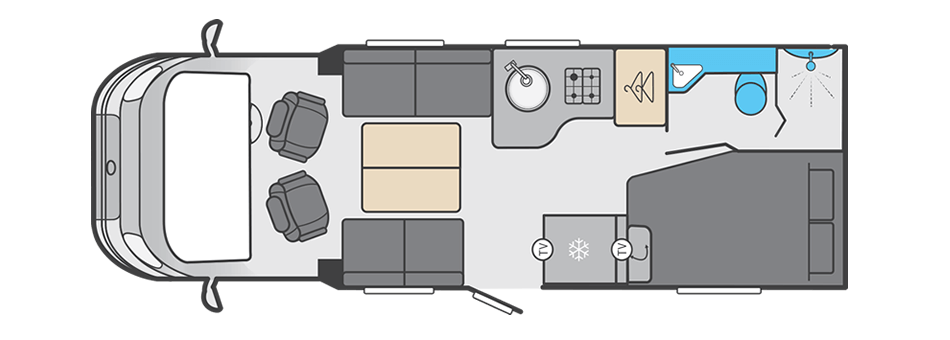 Day Time Layout swift voyager 564 - 4 berth motorhome hire holiday - Day Time Layout