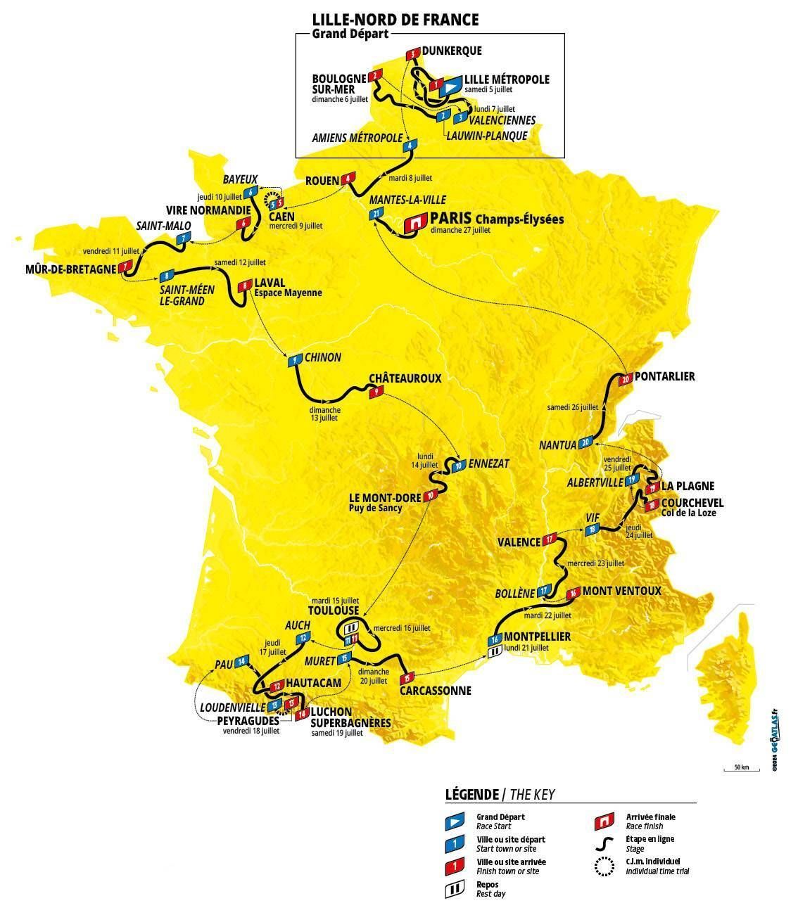 Route of Tour de France 2025 tour de france campervan rental and motorhome hire