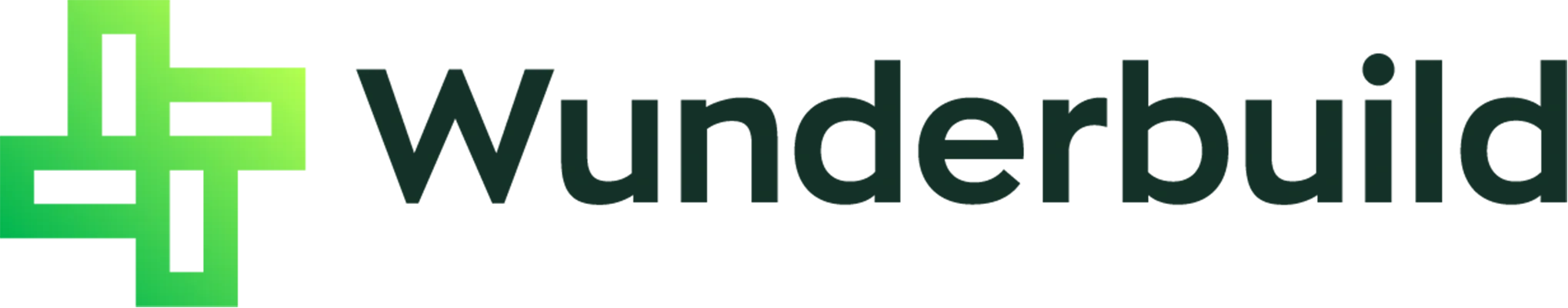Wunderbuild logo: Green plus sign icon to the left of the dark green word "Wunderbuild".