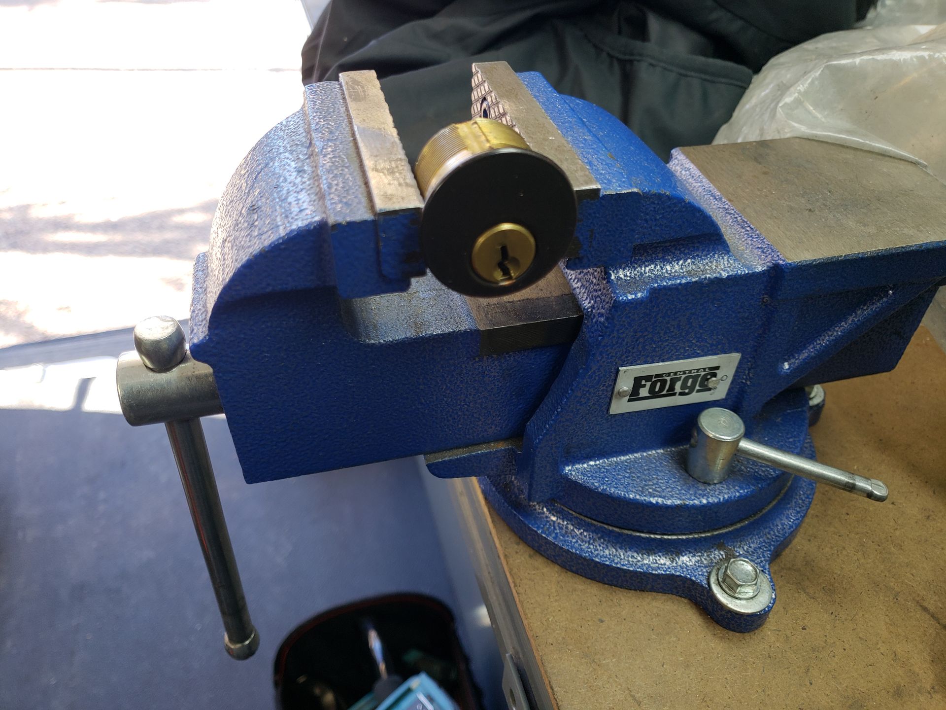 A blue vise with the word eagle on it