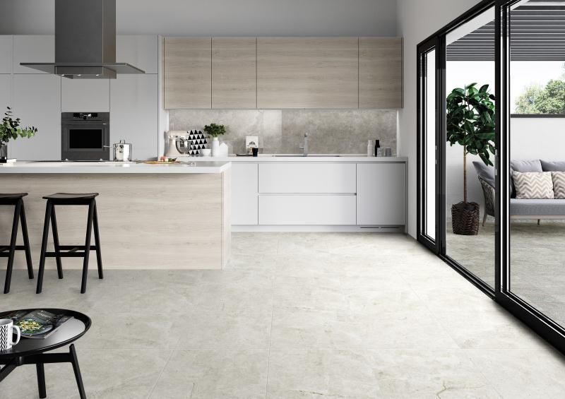 Modern Kitchen With Grey Tiles — Tile Trends in Byron Bay, NSW