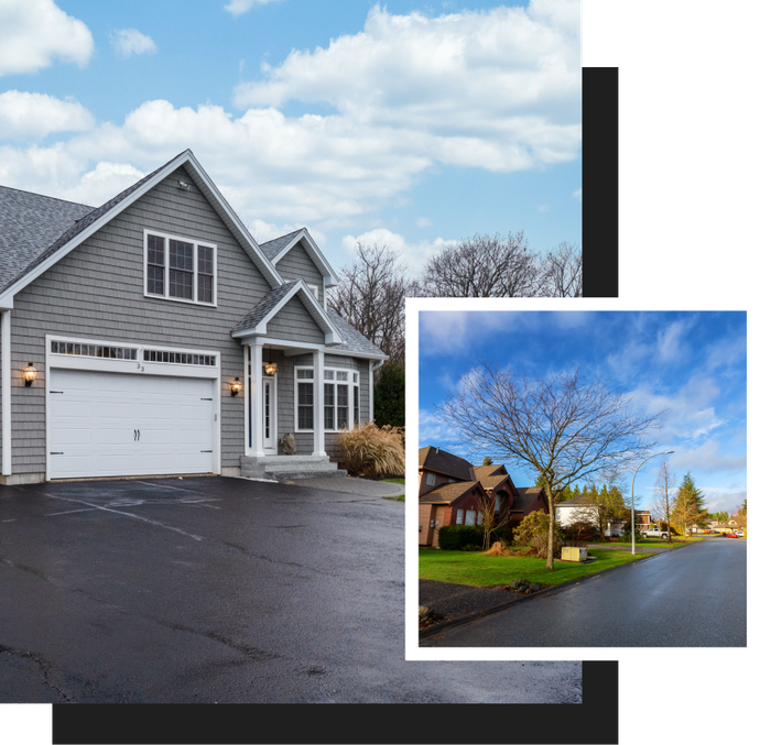 A picture of a house and a picture of a street