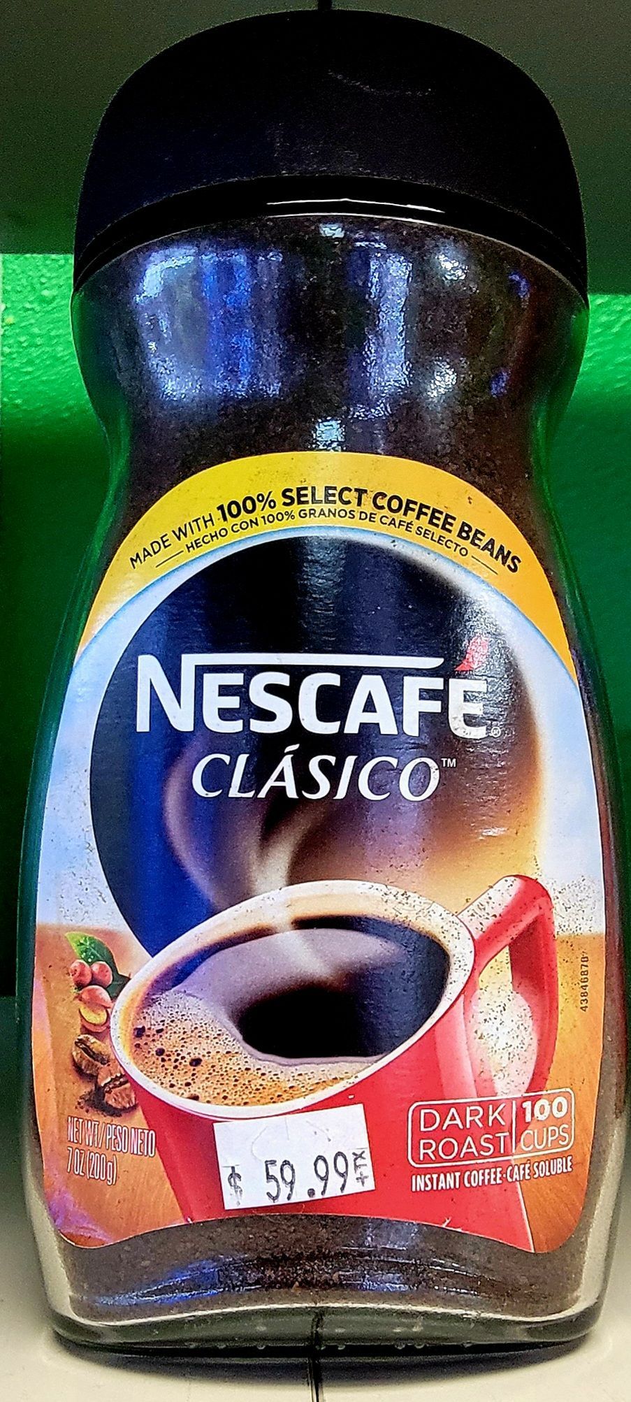 Jar of Nescafe Clasico coffee with a price tag of 59.99.