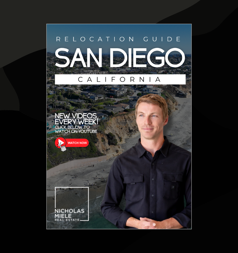 A man is on the cover of a relocation guide for san diego california