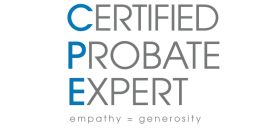 The logo for certified probate expert empathy generosity