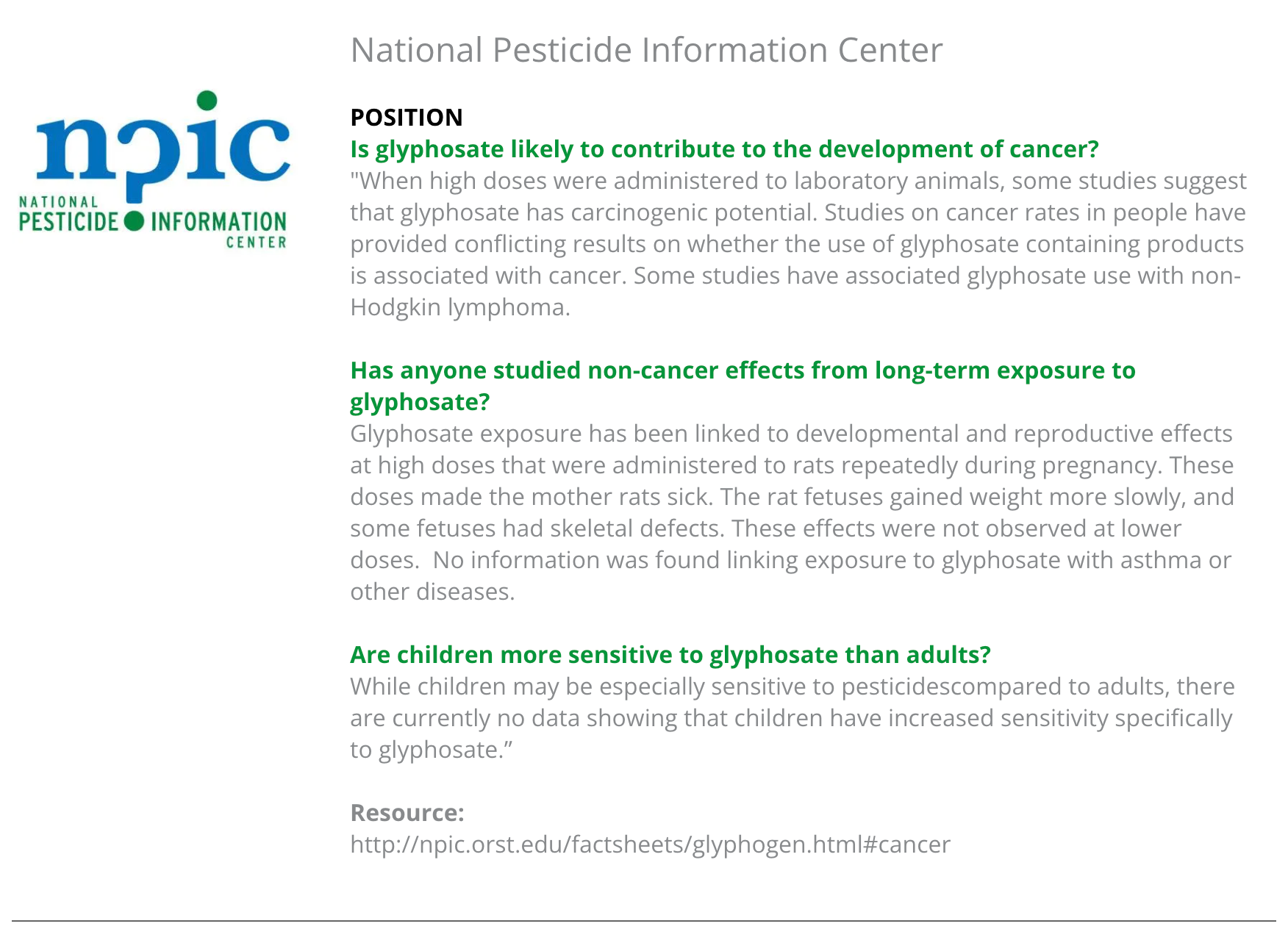 A page from the national pesticide information center