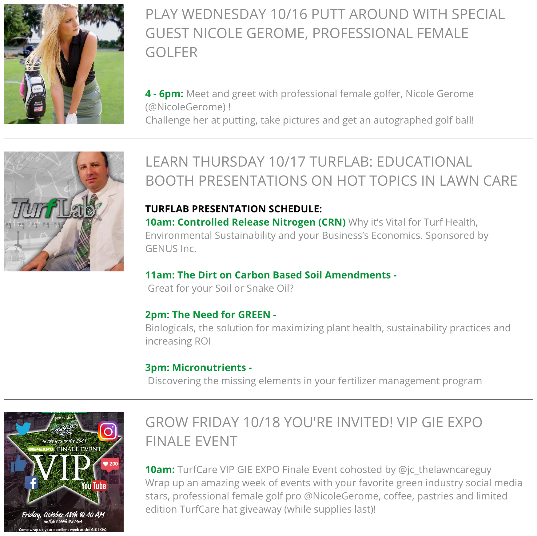 the 2019 GIE expo schedule for turf care supply