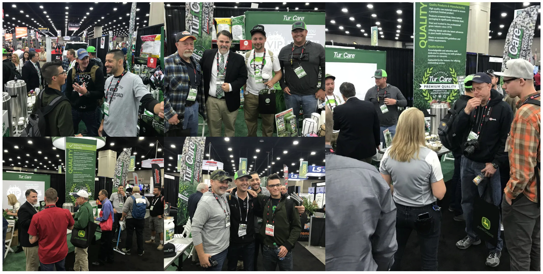 A group of people are standing in a room at a convention.