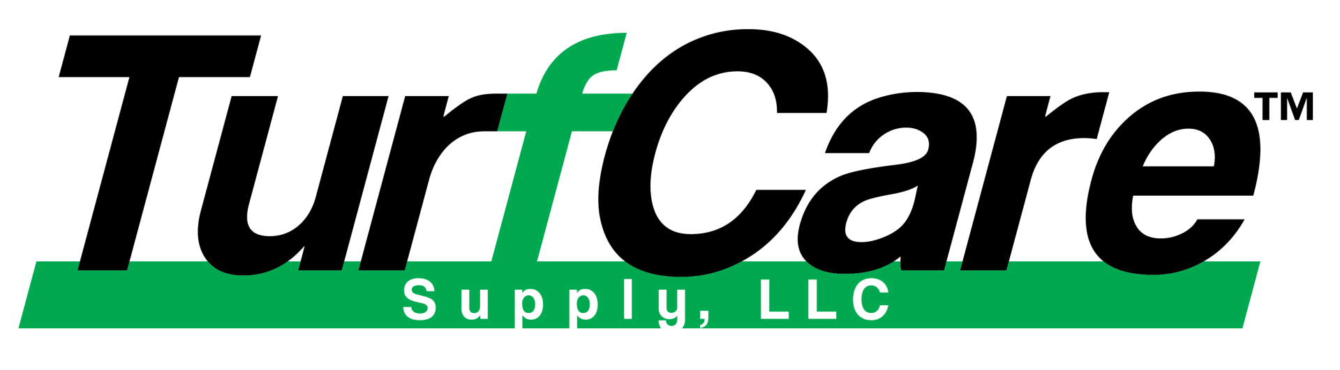 A black and green logo for turf care supply llc
