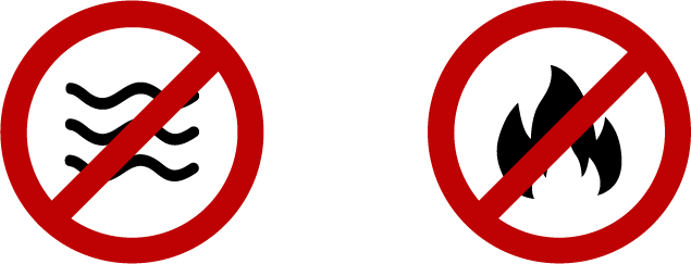A pair of red circles with a swirl and a no fire sign