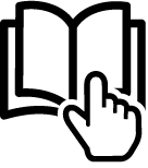 A hand is pointing at an open book.