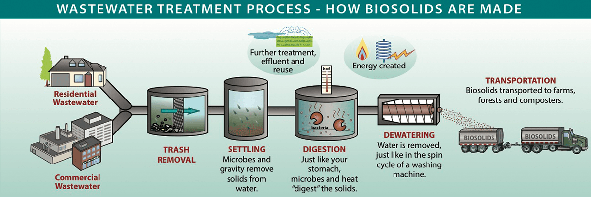 A diagram showing the process of wastewater treatment