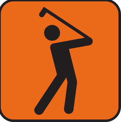 stick figure golfer on orange background